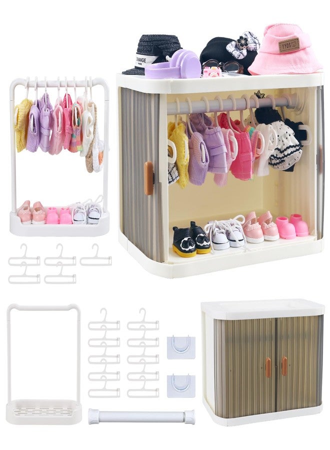 Walant Foldable Doll Wardrobe Closet Storage Box Compatible with Labubu Clothes with 15 Hangers & Rod - Stackable Organizer Cabinet for 15/17cm Doll Clothes with Dust-Resistant Cover and Display Shelf - Image 1